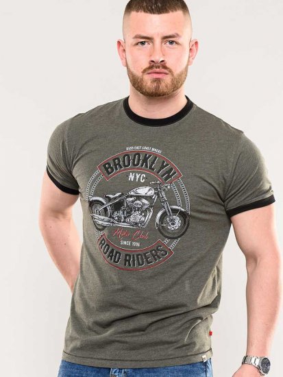 D555 Hereford Brooklyn Motorbike Printed Ringer T-Shirt Khaki - T-paidat - Isot T-paidat 2XL – 14XL