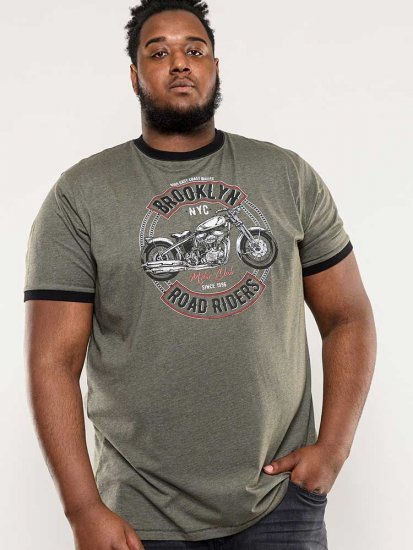 D555 Hereford Brooklyn Motorbike Printed Ringer T-Shirt Khaki - T-paidat - Isot T-paidat 2XL – 14XL
