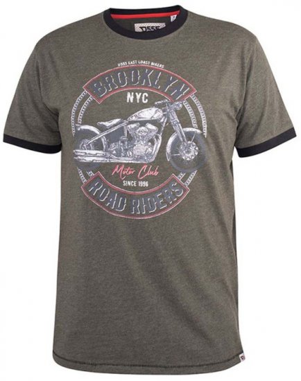 D555 Hereford Brooklyn Motorbike Printed Ringer T-Shirt Khaki - T-paidat - Isot T-paidat 2XL – 14XL