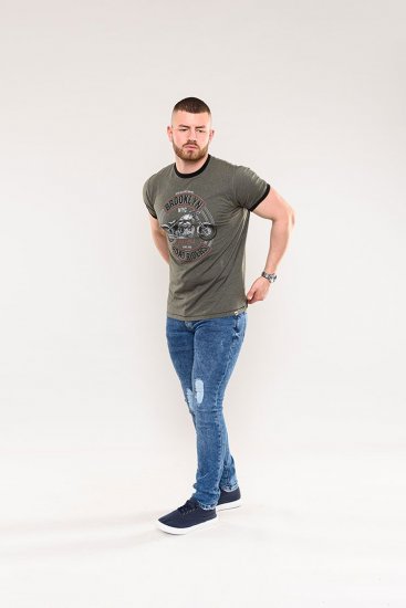 D555 Hereford Brooklyn Motorbike Printed Ringer T-Shirt Khaki - T-paidat - Isot T-paidat 2XL – 14XL