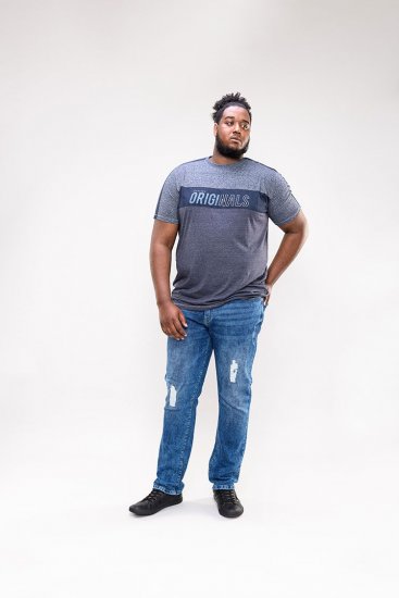 D555 Anson Originals Printed T-shirt Denim Marl - T-paidat - Isot T-paidat 2XL – 14XL