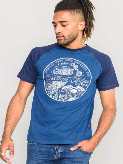 D555 Porter Raglan Sleeve Printed T-Shirt Blue - T-paidat - Isot T-paidat 2XL – 14XL