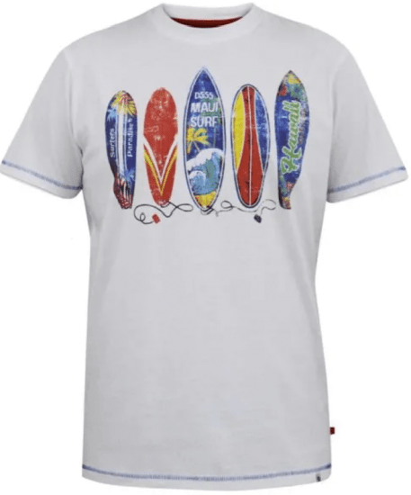 D555 Bridgford T-paita surf-printillä valkoinen - T-paidat - Isot T-paidat 2XL – 14XL