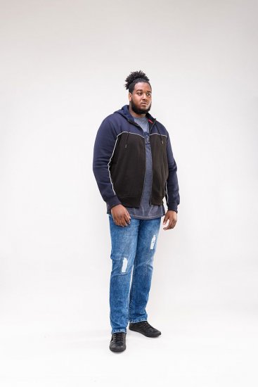 D555 Vincent Full Zip Hoody With Chest And Sleeve Piping Detail - Hupparit ja collegepaidat - Miesten hupparit ja collegepaidat isot koot