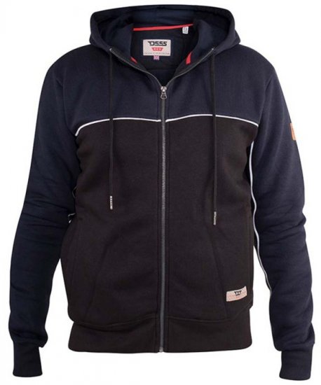 D555 Vincent Full Zip Hoody With Chest And Sleeve Piping Detail - Hupparit ja collegepaidat - Miesten hupparit ja collegepaidat isot koot