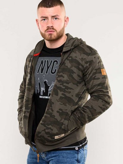 D555 Antonio Camo Printed Zip Through Hoody - Hupparit ja collegepaidat - Miesten hupparit ja collegepaidat isot koot