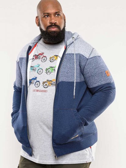 D555 Columbus Cut And Sew Panelled Zip Through Hoody Blue - Hupparit ja collegepaidat - Miesten hupparit ja collegepaidat isot koot