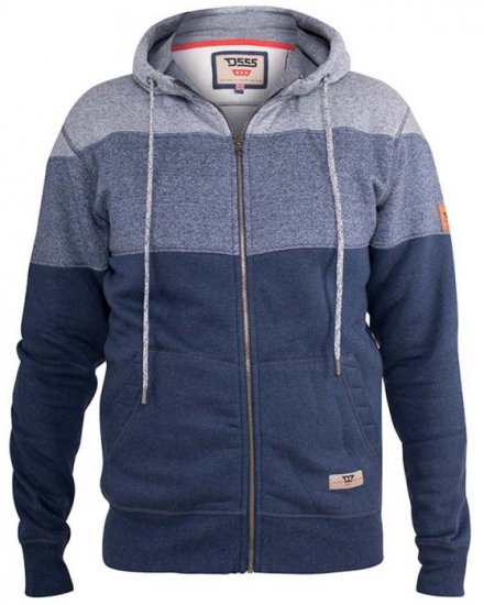 D555 Columbus Cut And Sew Panelled Zip Through Hoody Blue - Hupparit ja collegepaidat - Miesten hupparit ja collegepaidat isot koot
