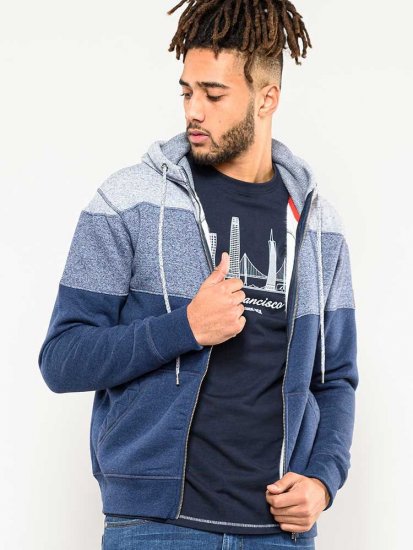 D555 Columbus Cut And Sew Panelled Zip Through Hoody Blue - Hupparit ja collegepaidat - Miesten hupparit ja collegepaidat isot koot