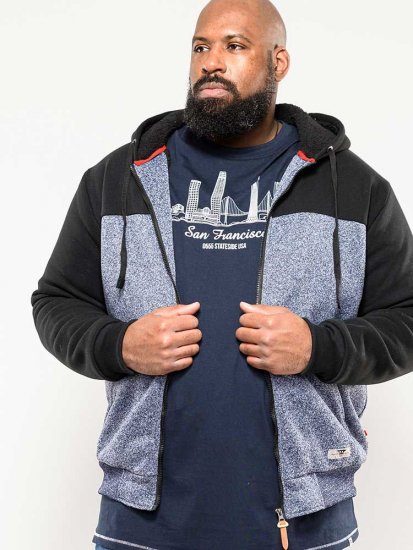 D555 Allen Zip Through Hoody With Sherpa Lining - Hupparit ja collegepaidat - Miesten hupparit ja collegepaidat isot koot