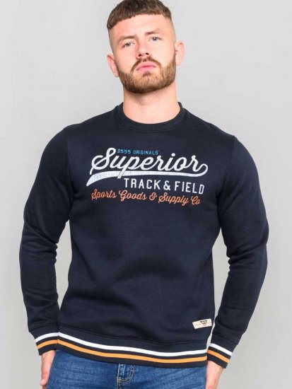 D555 Marlow Printed Crew Neck Sweatshirt Navy - Hupparit ja collegepaidat - Miesten hupparit ja collegepaidat isot koot