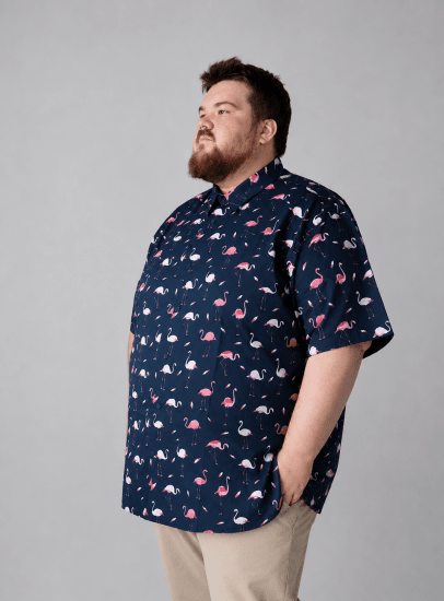 Kam Jeans 6068 Flamingo Short Sleeve Shirt Navy - Kauluspaidat - Miesten isot kauluspaidat 2XL – 8XL