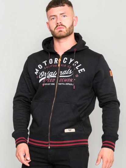 D555 Patrick Full Zip Hoody With 'Motorcycle' Chest Print - Hupparit ja collegepaidat - Miesten hupparit ja collegepaidat isot koot