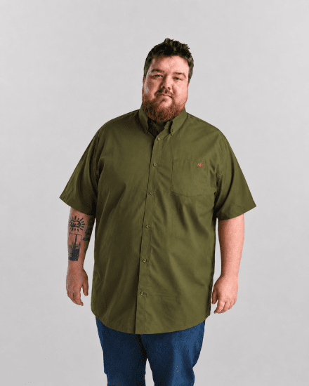 Motley Denim Zagreb Lyhythihainen Kauluspaita Tumma khaki - Kauluspaidat - Miesten isot kauluspaidat 2XL – 8XL