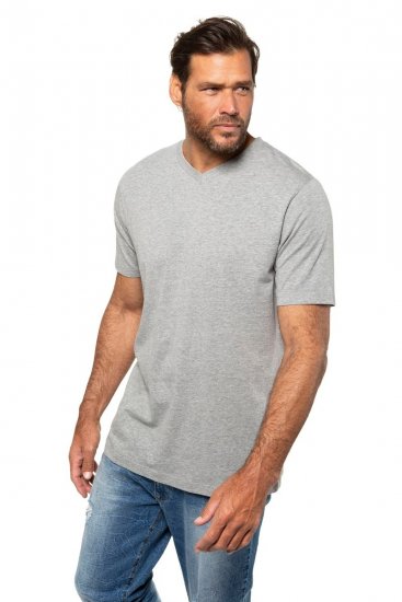 JP1880 702415 V-aukkoinen t-paita Harmaa melange - T-paidat - Isot T-paidat 2XL – 14XL