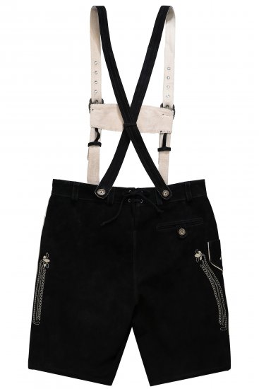 JP1880 Genuine Leather Traditional Lederhosen Shorts Black - Shortsit - Shortsit, isot koot – W40-W60