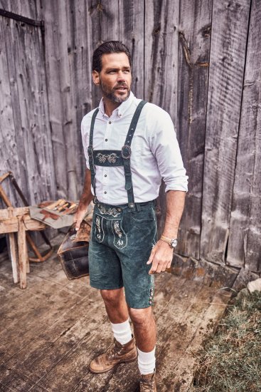 JP1880 Genuine Leather Traditional Lederhosen Shorts Green - Shortsit - Shortsit, isot koot – W40-W60