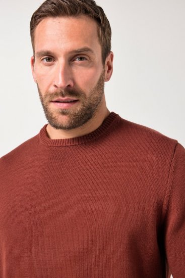JP1880 Classic Round Neck Long Sleeve Sweater Brick Brown - Hupparit ja collegepaidat - Miesten hupparit ja collegepaidat isot koot
