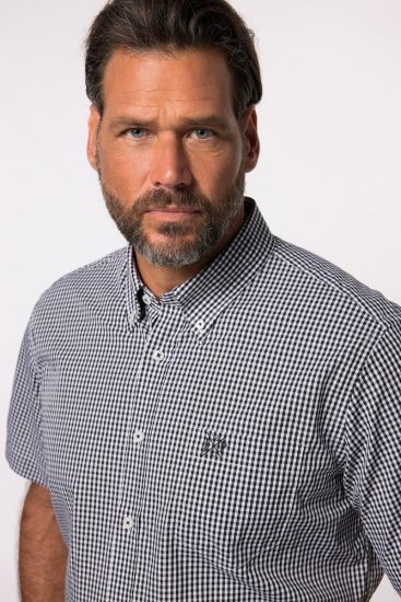 JP1880 722860 Lyhythihainen ruudullinen kauluspaita Musta - Kauluspaidat - Miesten isot kauluspaidat 2XL – 8XL