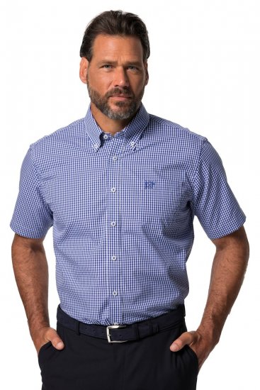 JP1880 722860 Lyhythihainen ruudullinen kauluspaita Vaaleansininen - Kauluspaidat - Miesten isot kauluspaidat 2XL – 8XL
