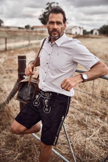 JP1880 Modern Fit Check Print Short Sleeve Shirt Grey - Kauluspaidat - Miesten isot kauluspaidat 2XL – 8XL