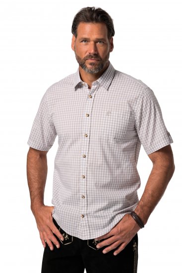 JP1880 Modern Fit Check Print Short Sleeve Shirt Grey - Kauluspaidat - Miesten isot kauluspaidat 2XL – 8XL
