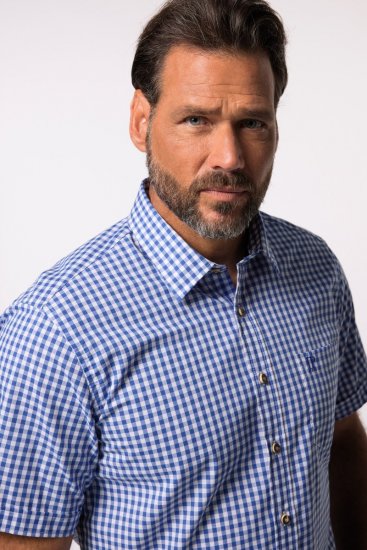 JP1880 Short Sleeve Check Print Traditional Shirt Blue - Kauluspaidat - Miesten isot kauluspaidat 2XL – 8XL