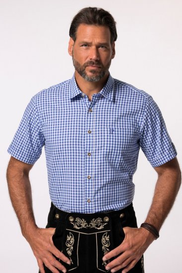 JP1880 Short Sleeve Check Print Traditional Shirt Blue - Kauluspaidat - Miesten isot kauluspaidat 2XL – 8XL