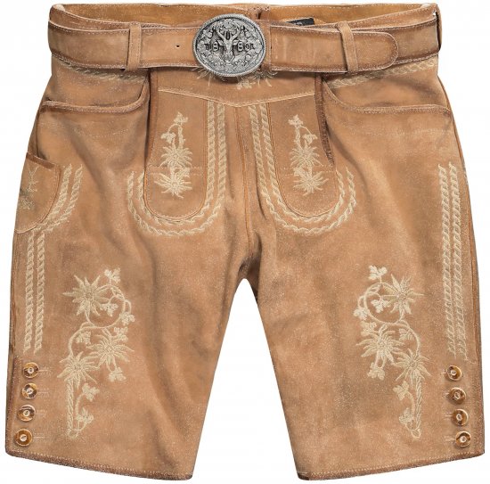 JP1880 Premium Goat Suede Staghorn Embroidery Shorts Leather Brown - Shortsit - Shortsit, isot koot – W40-W60