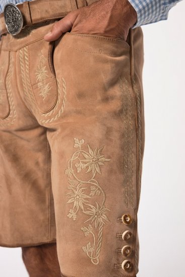 JP1880 Premium Goat Suede Staghorn Embroidery Shorts Leather Brown - JP1880 - JP1880 Miesten Isot Koot