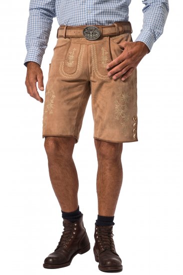 JP1880 Premium Goat Suede Staghorn Embroidery Shorts Leather Brown - Shortsit - Shortsit, isot koot – W40-W60
