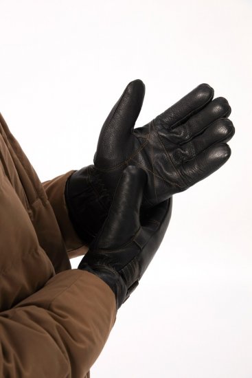 JP1880 Gloves Leather Warm Lining Black - Käsineet - 