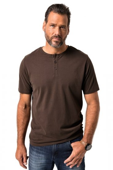 JP1880 Henley Basic T-Shirt with Buttons Brown - T-paidat - Isot T-paidat 2XL – 14XL