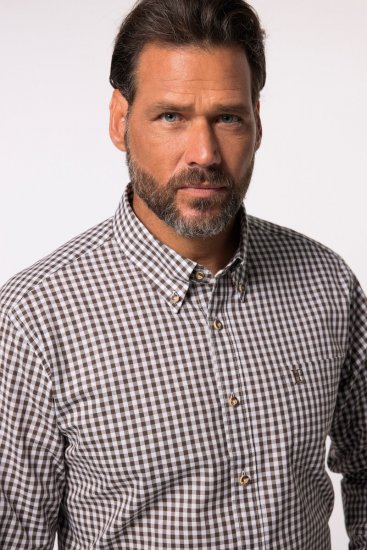 JP1880 Long Sleeve Check Print Traditional Shirt Brown - Kauluspaidat - Miesten isot kauluspaidat 2XL – 8XL