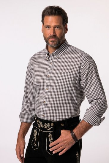 JP1880 Long Sleeve Check Print Traditional Shirt Brown - Kauluspaidat - Miesten isot kauluspaidat 2XL – 8XL