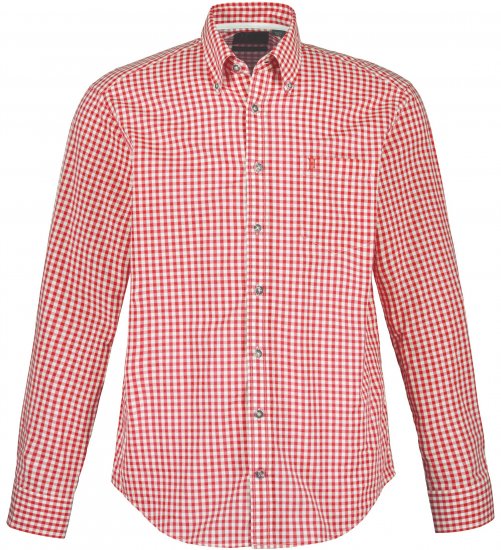 JP1880 Modern Fit Button-Down Collar Long Sleeve Check Shirt Light Red - Kauluspaidat - Miesten isot kauluspaidat 2XL – 8XL