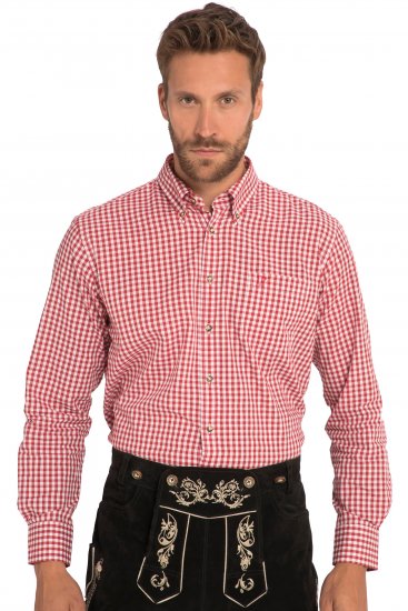 JP1880 Modern Fit Button-Down Collar Long Sleeve Check Shirt Light Red - Kauluspaidat - Miesten isot kauluspaidat 2XL – 8XL