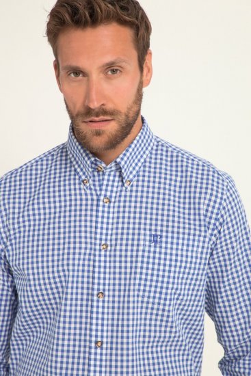 JP1880 Shirt Traditional Checked Long Sleeve Blue - Kauluspaidat - Miesten isot kauluspaidat 2XL – 8XL