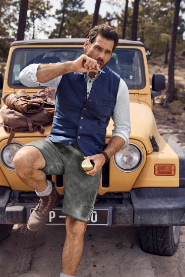 JP1880 Mottled Stretch Knit Stand-up Collar Vest Navy Blue - Takit - Miesten Takit, isot koot – 2XL – 12XL