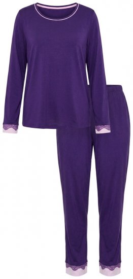Ulla Popken 812441 Pitkähihainen pyjama pitsillä Kuninkaansininen - Pyjama/Loungewear - 