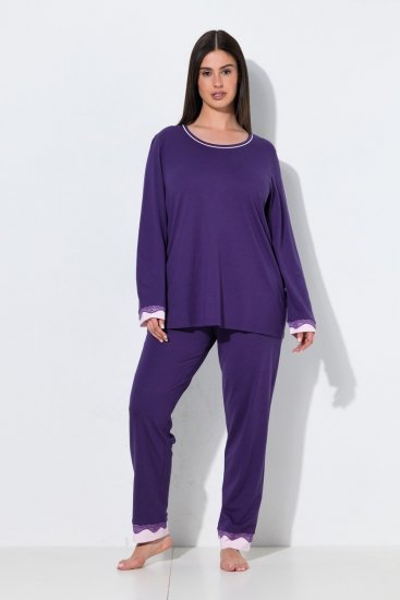 Ulla Popken 812441 Pitkähihainen pyjama pitsillä Kuninkaansininen - Pyjama/Loungewear - 