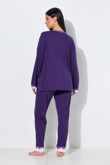 Ulla Popken 812441 Pitkähihainen pyjama pitsillä Kuninkaansininen - Pyjama/Loungewear - 