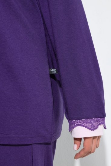 Ulla Popken 812441 Pitkähihainen pyjama pitsillä Kuninkaansininen - Pyjama/Loungewear - 