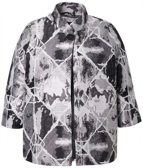 Ulla Popken 816673 Väljä jacquard-bleiseri 3/4-hihoilla Musta - Naisten bleiserit isot koot - Bleiserit naisille plus-koossa