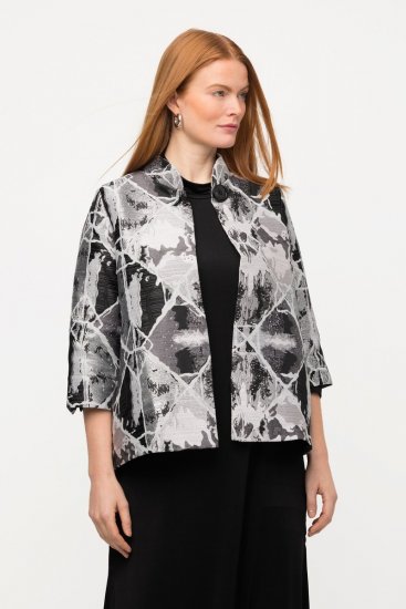 Ulla Popken 816673 Väljä jacquard-bleiseri 3/4-hihoilla Musta - Naisten bleiserit isot koot - Bleiserit naisille plus-koossa