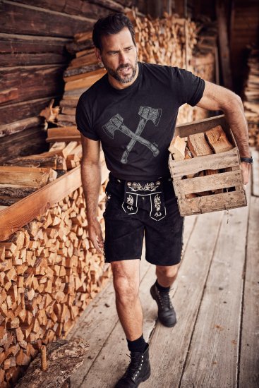 JP1880 Double Axe Design & Vintage Look T-Shirt Black - T-paidat - Isot T-paidat 2XL – 14XL