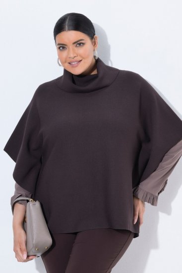 Ulla Popken 820620 Ponchoneule poolokauluksella Mahonginruskea - Ponchot ja viitat - 