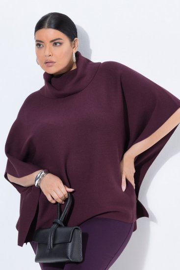 Ulla Popken 820620 Ponchoneule poolokauluksella Luumu - Ponchot ja viitat - 