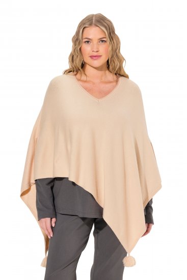 Ulla Popken Knit Pointed Hem Poncho Nature Melange - Naisten hupparit ja collegepaidat isot koot - 