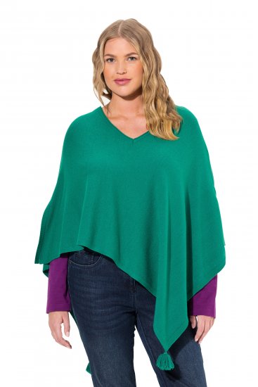 Ulla Popken Knit Pointed Hem Poncho Emerald Green - Naisten hupparit ja collegepaidat isot koot - 